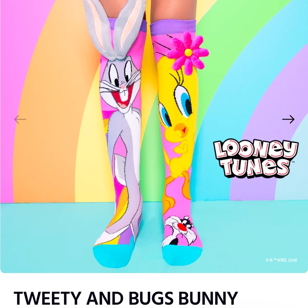 Tweety and Bugs Bunny 3D Knee-High Kids Novelty Socks - Pink and Yellow
